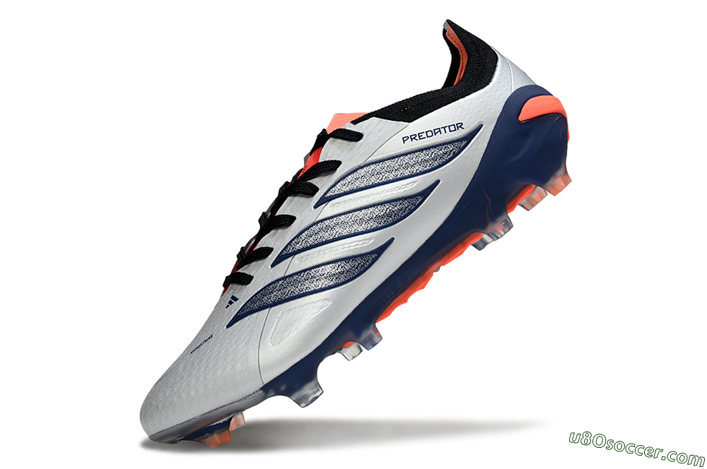 Adidas Predator 26 Elite FG Firm Ground Soccer Cleats - Silver/Navy Blue/Neon Orange 5