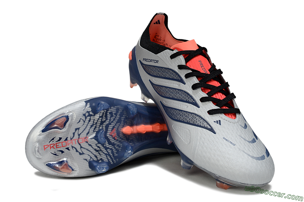 Adidas Predator 26 Elite FG Firm Ground Soccer Cleats - Silver/Navy Blue/Neon Orange 3