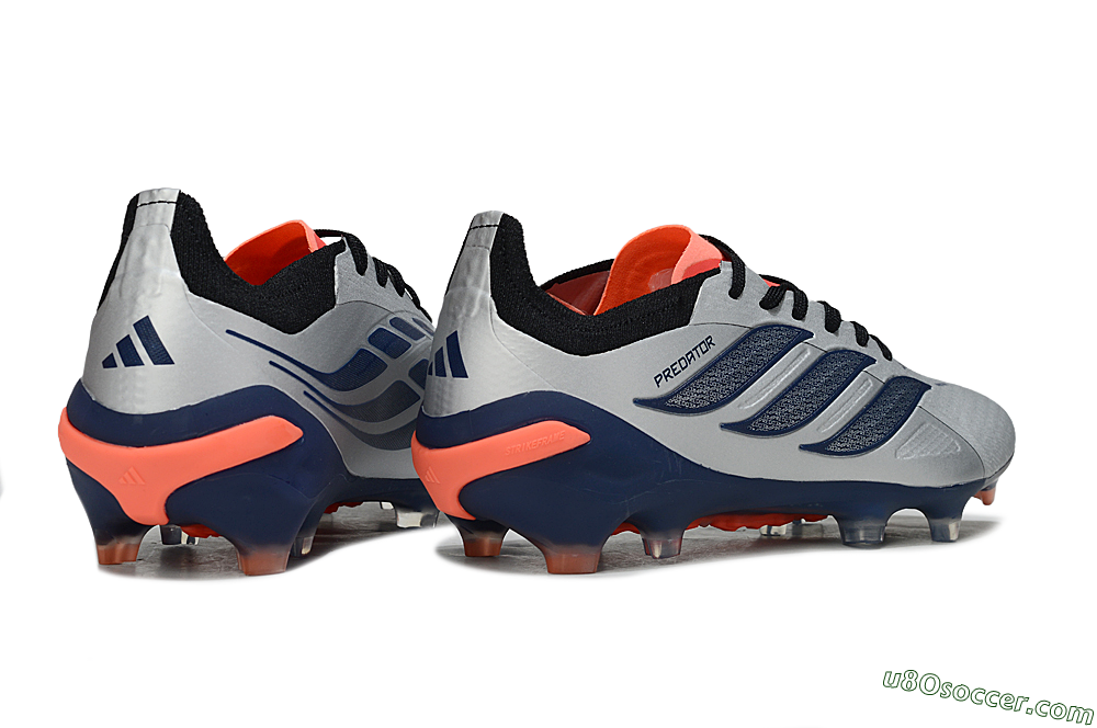 Adidas Predator 26 Elite FG Firm Ground Soccer Cleats - Silver/Navy Blue/Neon Orange 6