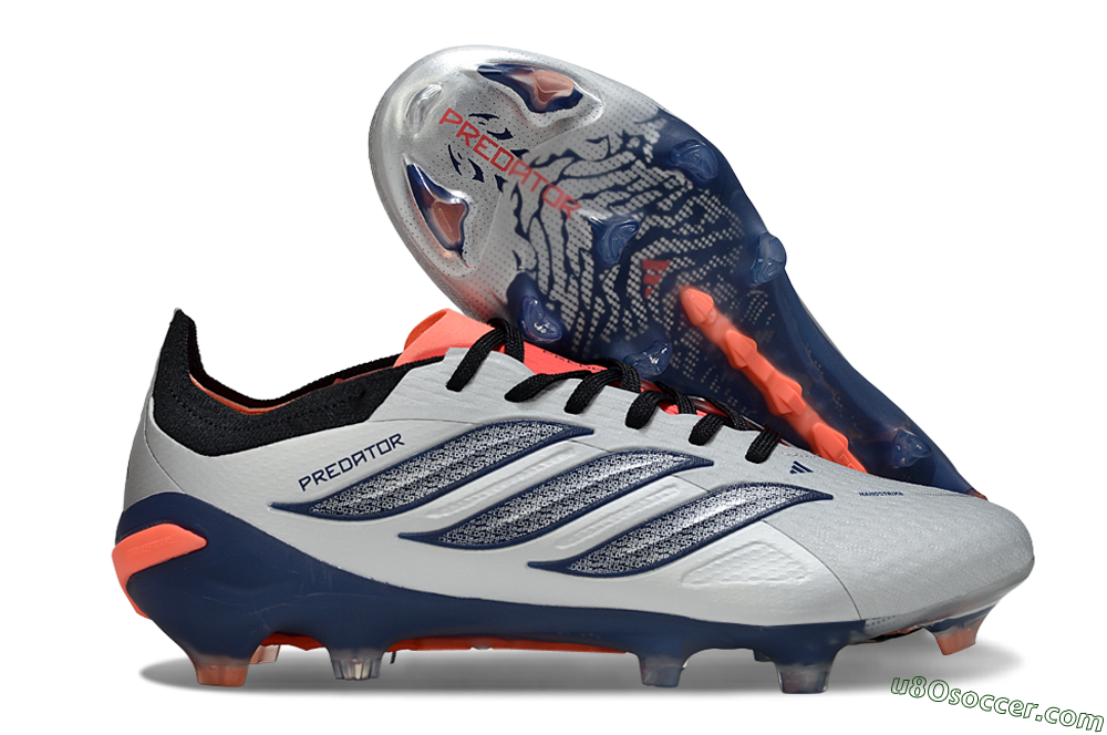 Adidas Predator 26 Elite FG Firm Ground Soccer Cleats - Silver/Navy Blue/Neon Orange 1