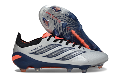 Adidas Predator 26 Elite FG Firm Ground Soccer Cleats - Silver/Navy Blue/Neon Orange