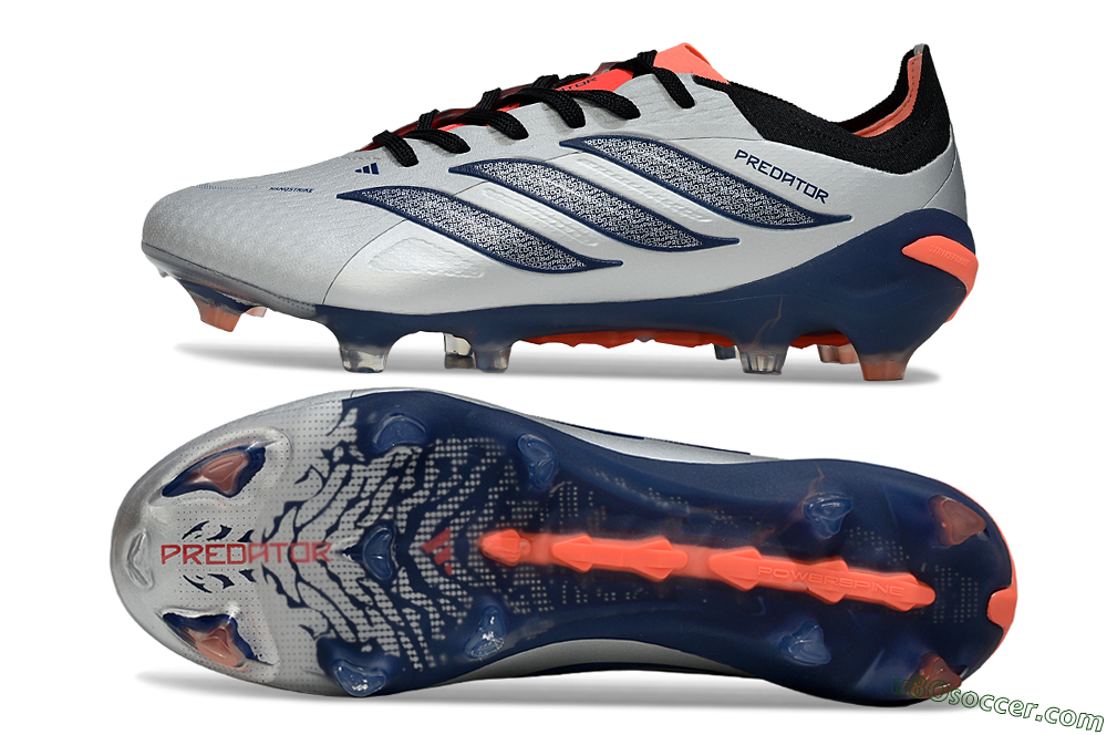 Adidas Predator 26 Elite FG Firm Ground Soccer Cleats - Silver/Navy Blue/Neon Orange 0