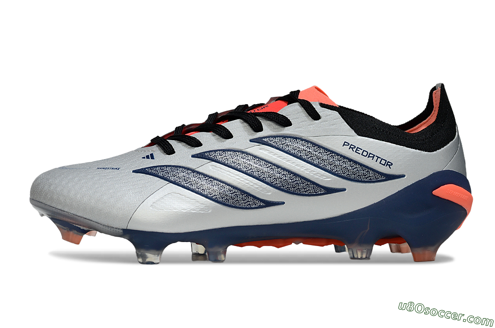Adidas Predator 26 Elite FG Firm Ground Soccer Cleats - Silver/Navy Blue/Neon Orange 2