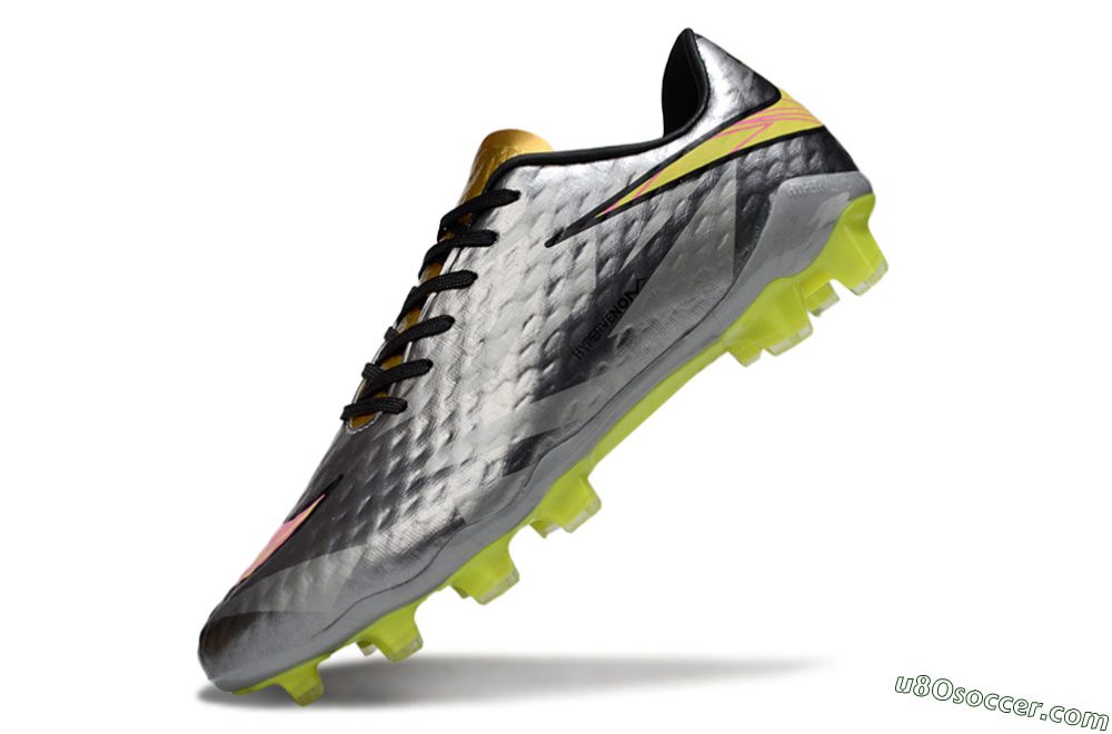 Nike Hypervenom Phantom FG Firm Ground Soccer Cleats - Gray/Neon Yellow/Metallic Silver 6