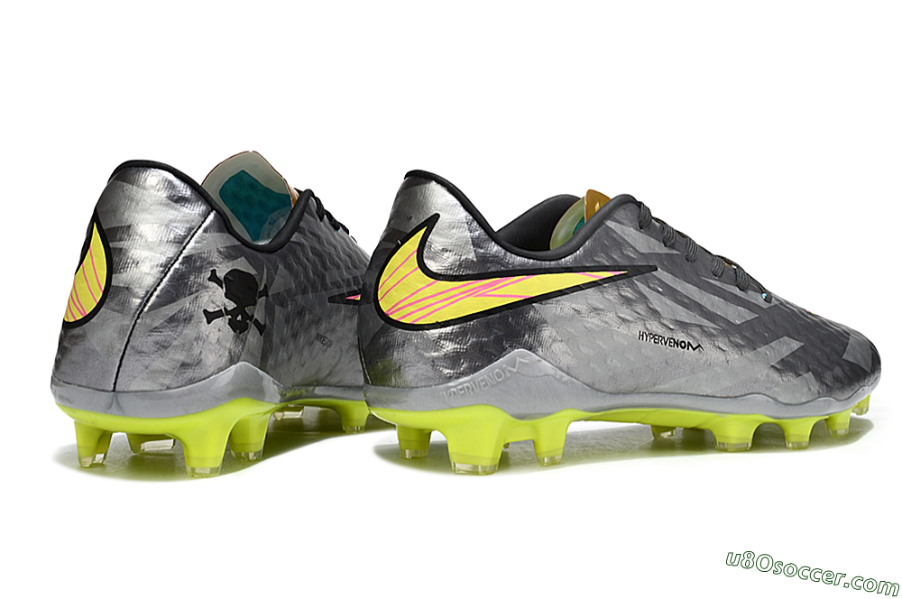 Nike Hypervenom Phantom FG Firm Ground Soccer Cleats - Gray/Neon Yellow/Metallic Silver 7