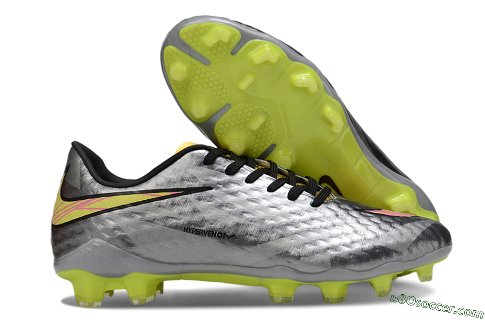 Nike Hypervenom Phantom FG Firm Ground Soccer Cleats - Gray/Neon Yellow/Metallic Silver 1