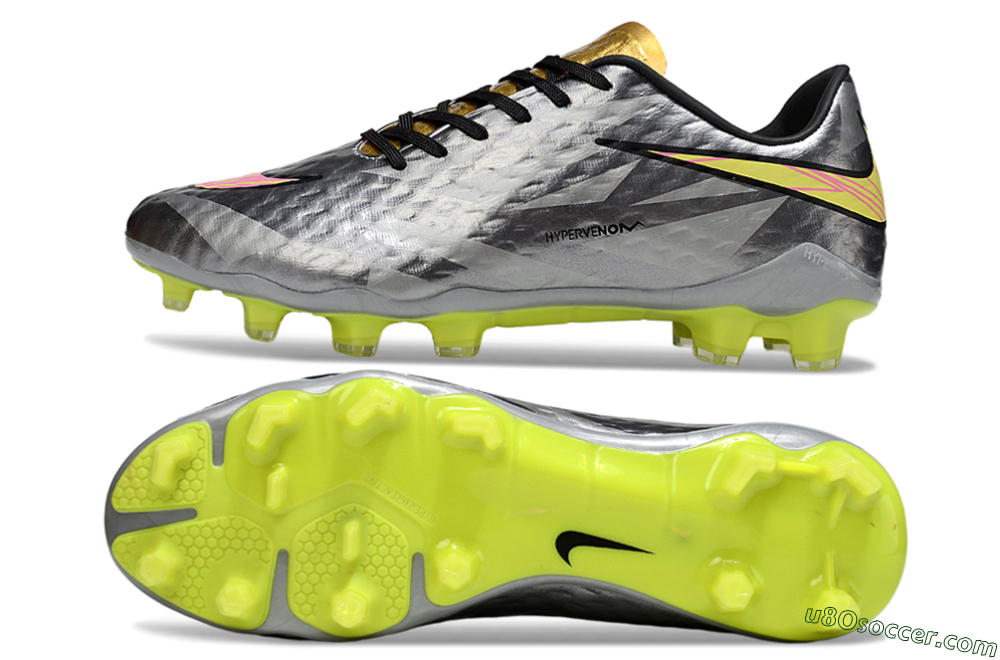 Nike Hypervenom Phantom FG Firm Ground Soccer Cleats - Gray/Neon Yellow/Metallic Silver 0