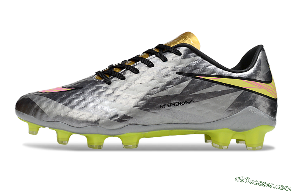Nike Hypervenom Phantom FG Firm Ground Soccer Cleats - Gray/Neon Yellow/Metallic Silver 2