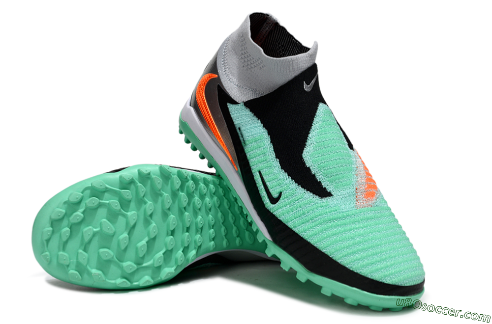 Nike Phantom 6 High Elite TF Artificial Turf Soccer Shoes - Green/Aqua Mint/Neon Orange 4