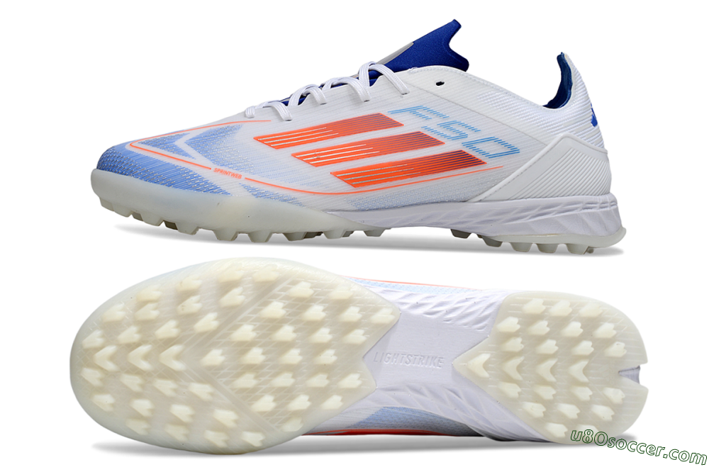 Adidas F50 Pro TF Artificial Turf Soccer Shoes - White/Electric Blue/Fiery Orange 0