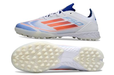 Adidas F50 Pro TF Artificial Turf Soccer Shoes - White/Electric Blue/Fiery Orange