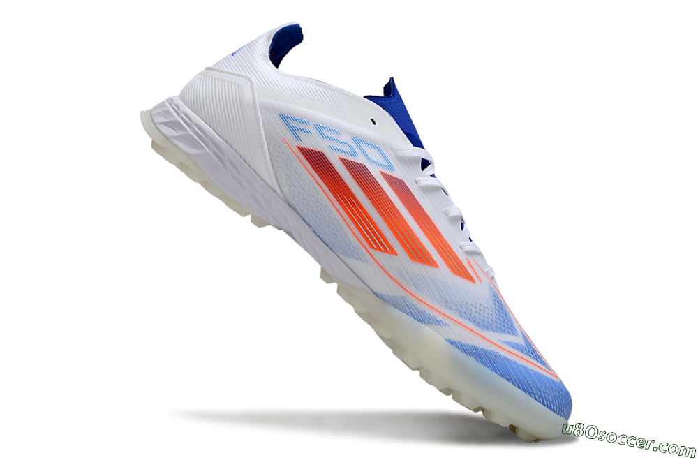 Adidas F50 Pro TF Artificial Turf Soccer Shoes - White/Electric Blue/Fiery Orange 4