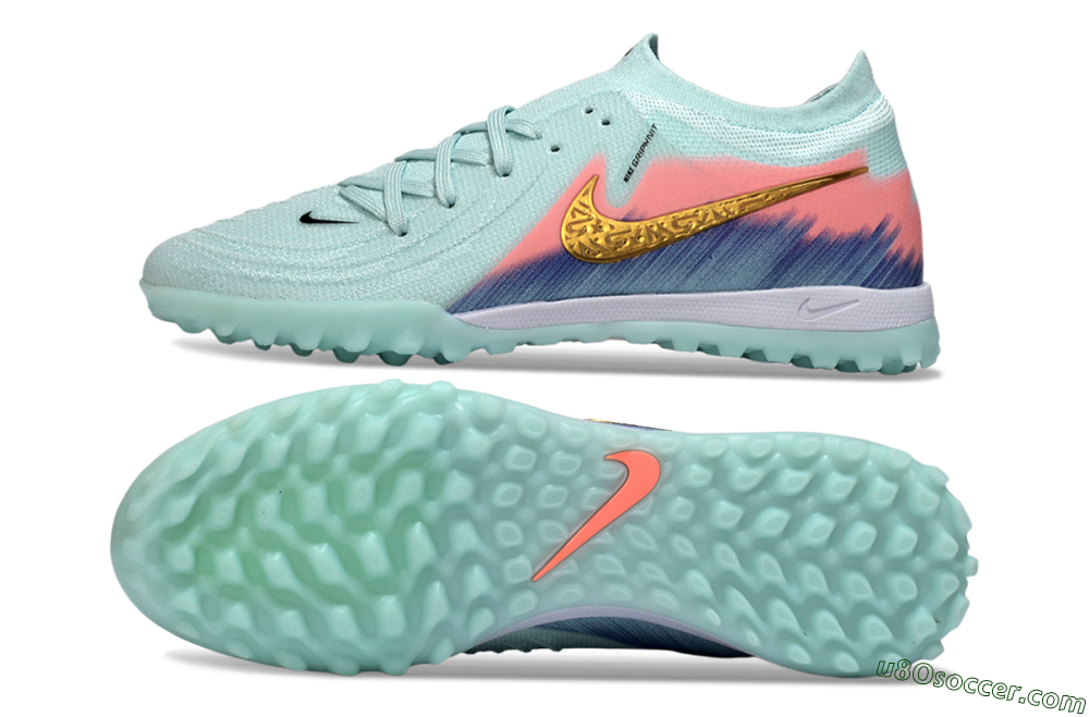 Nike Phantom GX 2 Elite TF Artificial Turf Soccer Shoes - Aqua/Peach Burst/Deep Blue 0