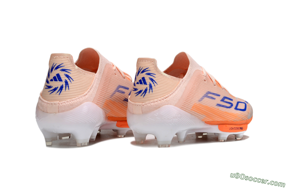 Adidas F50 Elite Lightstrike Pro FG Firm Ground Soccer Cleats - Peach/Coral Burst/Deep Sky Blue 5