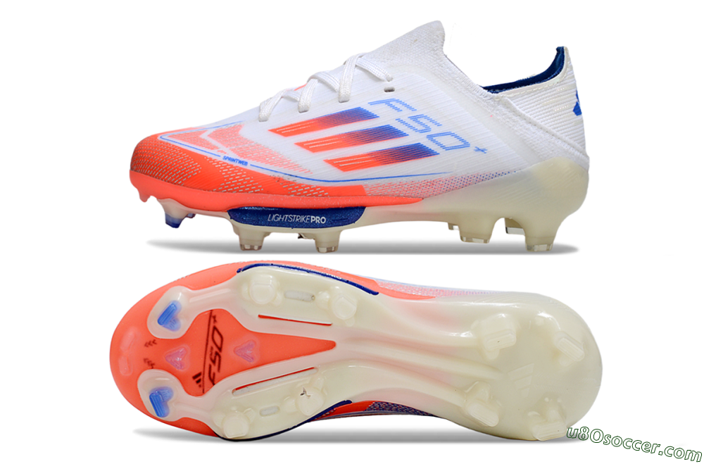 Adidas F50 Elite Lightstrike Pro FG Firm Ground Soccer Cleats - White/Coral/Blue 0