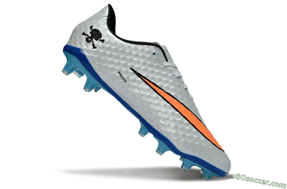 Nike Hypervenom Phantom FG Firm Ground Soccer Cleats - White/Electric Blue/Flame Orange 5