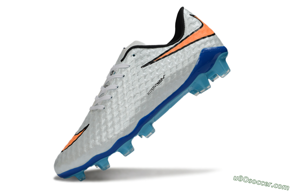 Nike Hypervenom Phantom FG Firm Ground Soccer Cleats - White/Electric Blue/Flame Orange 6