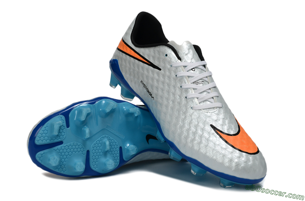 Nike Hypervenom Phantom FG Firm Ground Soccer Cleats - White/Electric Blue/Flame Orange 4