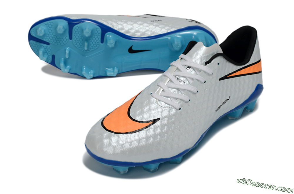 Nike Hypervenom Phantom FG Firm Ground Soccer Cleats - White/Electric Blue/Flame Orange 3