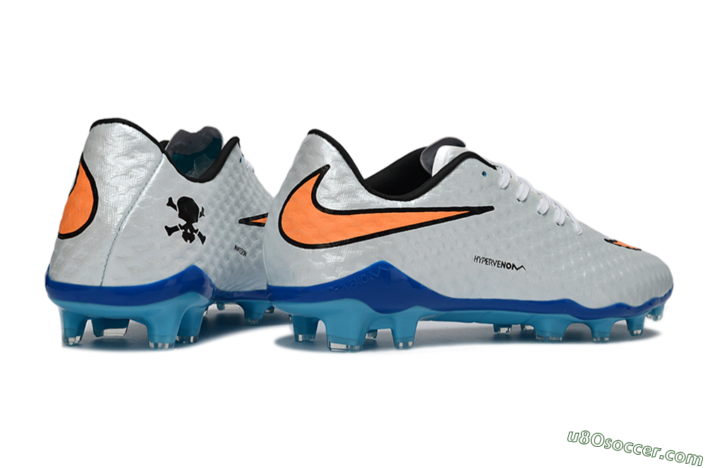 Nike Hypervenom Phantom FG Firm Ground Soccer Cleats - White/Electric Blue/Flame Orange 7
