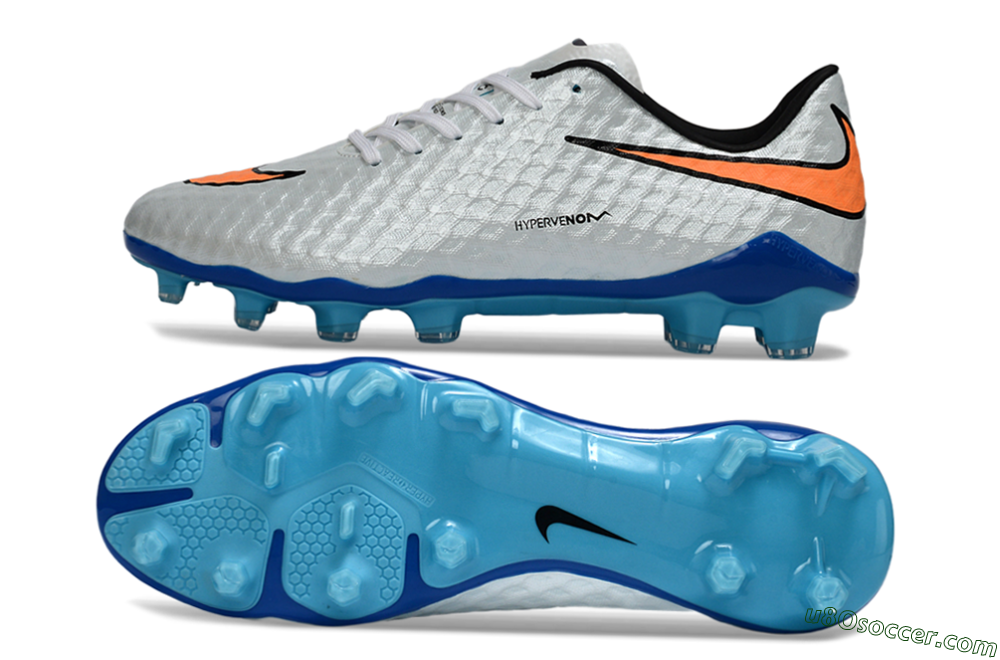 Nike Hypervenom Phantom FG Firm Ground Soccer Cleats - White/Electric Blue/Flame Orange 0