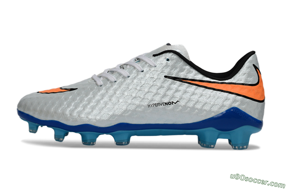 Nike Hypervenom Phantom FG Firm Ground Soccer Cleats - White/Electric Blue/Flame Orange 2