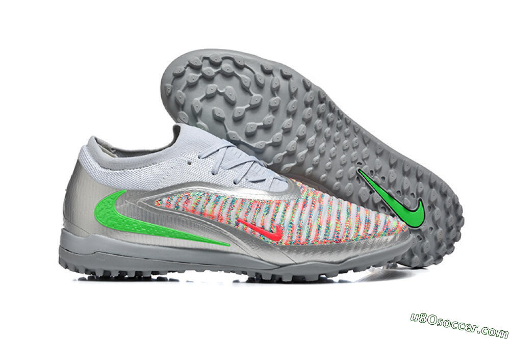 Nike Phantom 6 Low Elite TF Artificial Turf Soccer Shoes - Gray/Vibrant Green/Red Pop 1