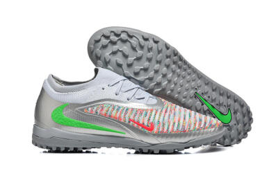 Nike Phantom 6 Low Elite TF Artificial Turf Soccer Shoes - Gray/Vibrant Green/Red Pop