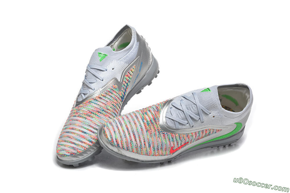 Nike Phantom 6 Low Elite TF Artificial Turf Soccer Shoes - Gray/Vibrant Green/Red Pop 6