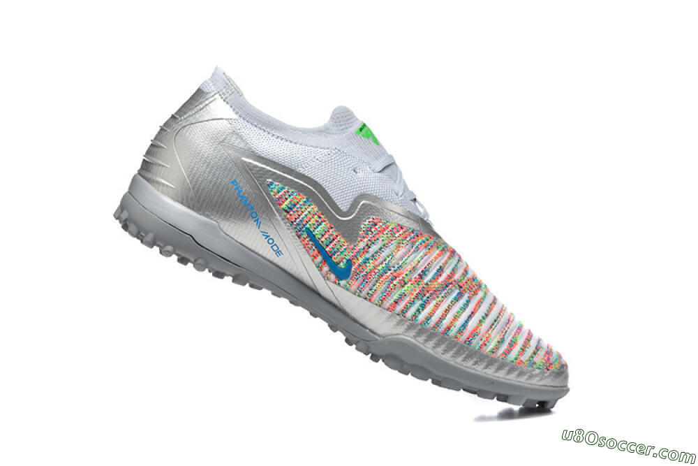 Nike Phantom 6 Low Elite TF Artificial Turf Soccer Shoes - Gray/Vibrant Green/Red Pop 7