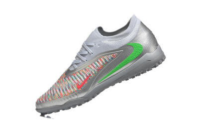 Nike Phantom 6 Low Elite TF Artificial Turf Soccer Shoes - Gray/Vibrant Green/Red Pop