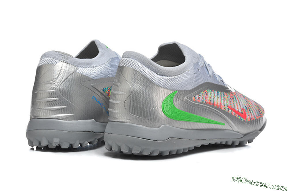 Nike Phantom 6 Low Elite TF Artificial Turf Soccer Shoes - Gray/Vibrant Green/Red Pop 9