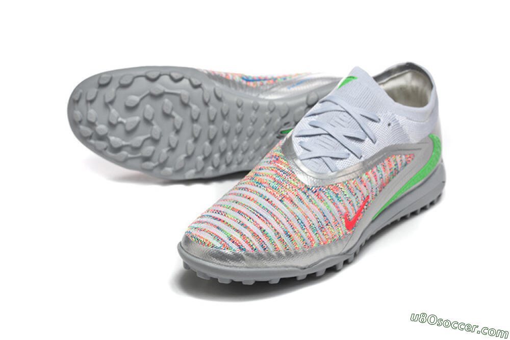 Nike Phantom 6 Low Elite TF Artificial Turf Soccer Shoes - Gray/Vibrant Green/Red Pop 3