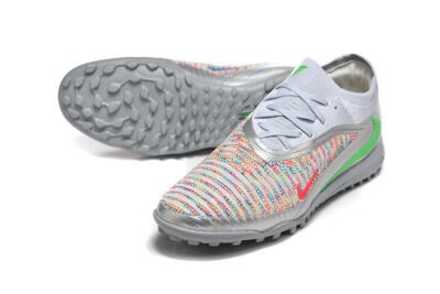 Nike Phantom 6 Low Elite TF Artificial Turf Soccer Shoes - Gray/Vibrant Green/Red Pop