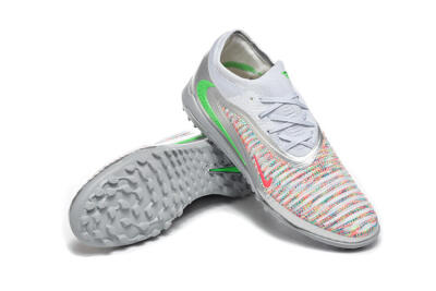 Nike Phantom 6 Low Elite TF Artificial Turf Soccer Shoes - Gray/Vibrant Green/Red Pop