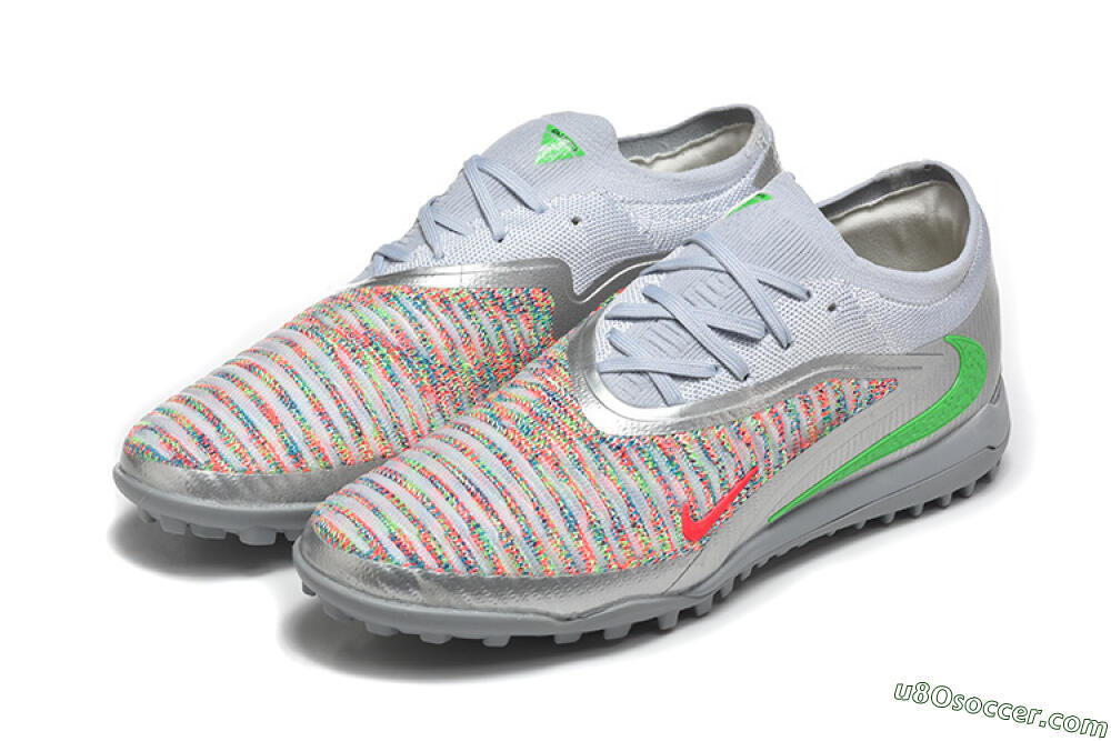 Nike Phantom 6 Low Elite TF Artificial Turf Soccer Shoes - Gray/Vibrant Green/Red Pop 5