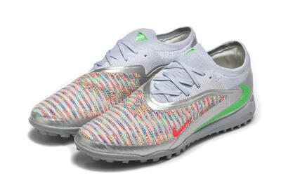 Nike Phantom 6 Low Elite TF Artificial Turf Soccer Shoes - Gray/Vibrant Green/Red Pop