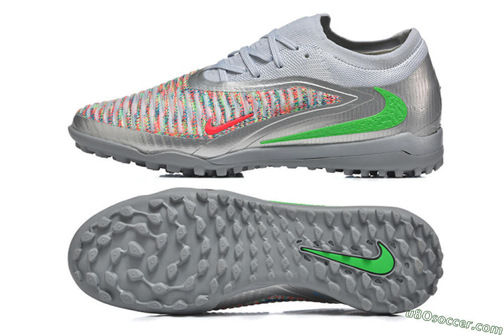 Nike Phantom 6 Low Elite TF Artificial Turf Soccer Shoes - Gray/Vibrant Green/Red Pop 0