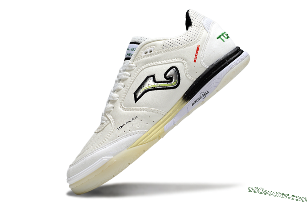 Joma Top Flex IC Indoor & Futsal Soccer Shoes - White/Black/Green 5