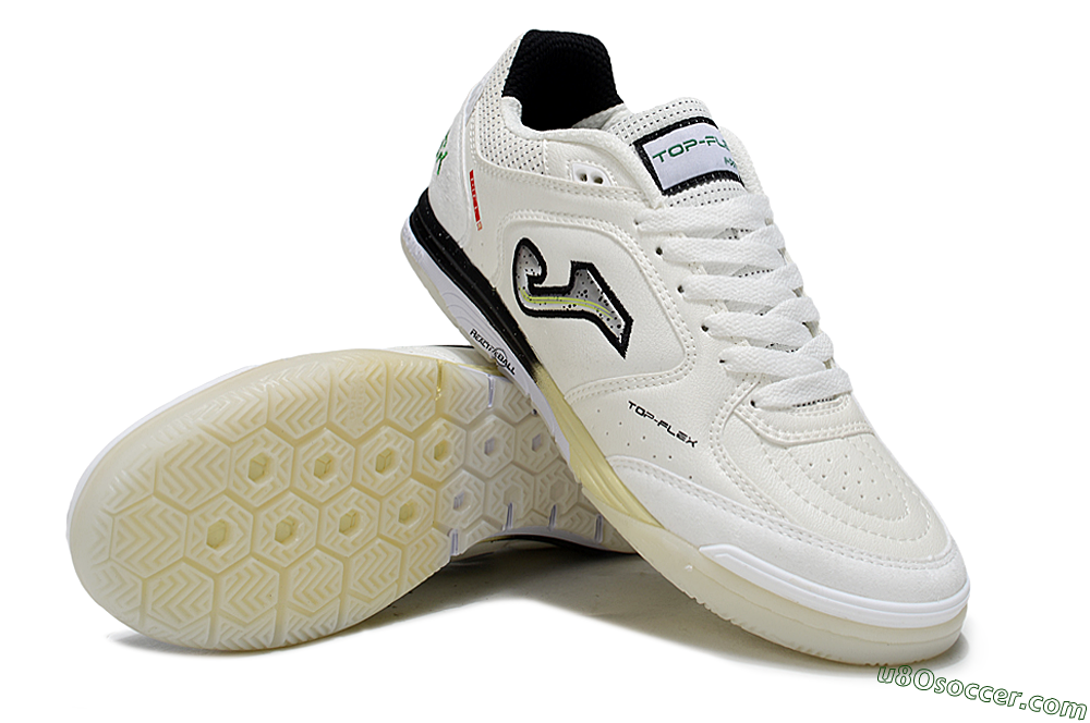 Joma Top Flex IC Indoor & Futsal Soccer Shoes - White/Black/Green 3