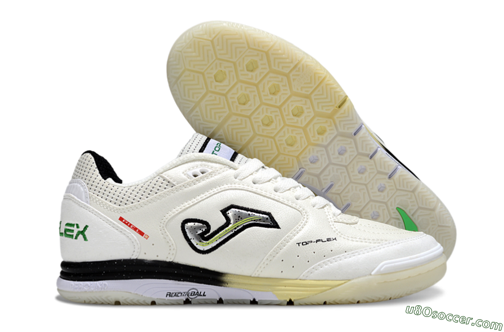 Joma Top Flex IC Indoor & Futsal Soccer Shoes - White/Black/Green 1