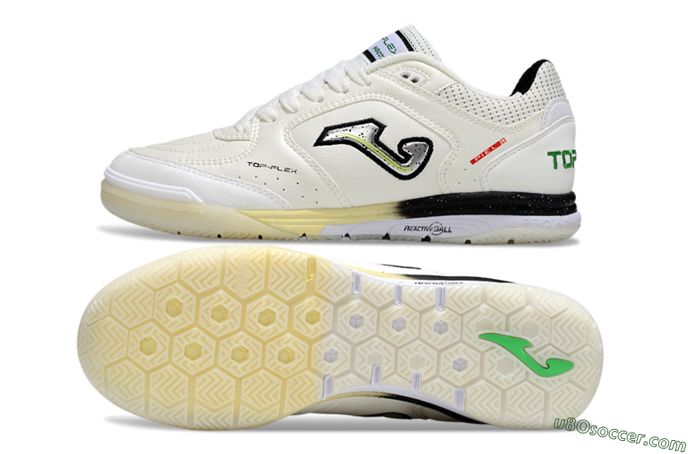 Joma Top Flex IC Indoor & Futsal Soccer Shoes - White/Black/Green 0