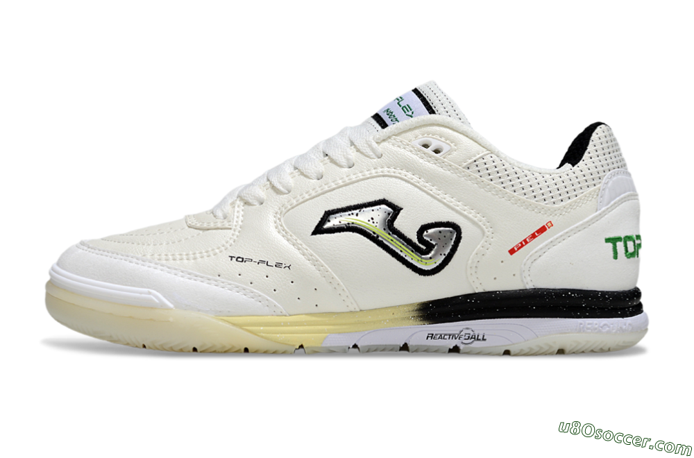 Joma Top Flex IC Indoor & Futsal Soccer Shoes - White/Black/Green 2