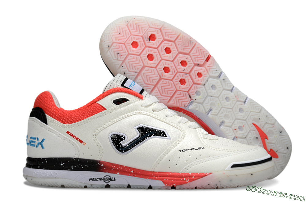 Joma Top Flex IC Indoor & Futsal Soccer Shoes - White/Vibrant Red/Black 1
