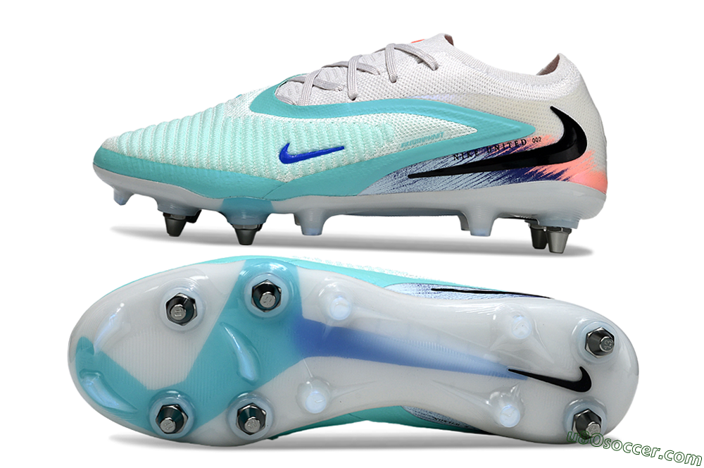 Nike Phantom 6 Low Elite SG Soft Ground Soccer Cleats - White/Aqua Breeze/Pink Peach 0