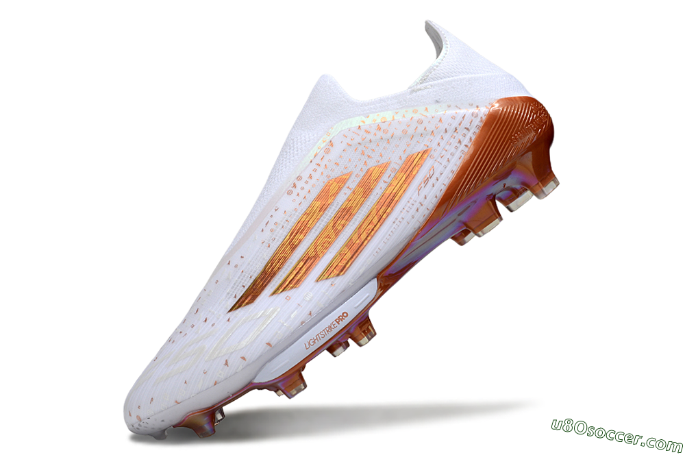Adidas F50 Lightstrike Pro Laceless FG Firm Ground Soccer Cleats - White/Amber Glow/Metallic Orange 5