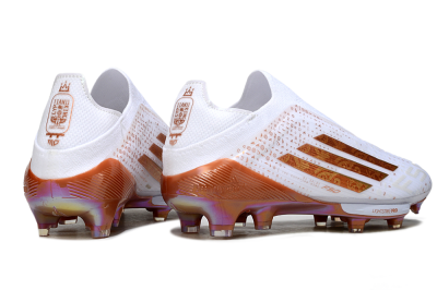 Adidas F50 Lightstrike Pro Laceless FG Firm Ground Soccer Cleats - White/Amber Glow/Metallic Orange