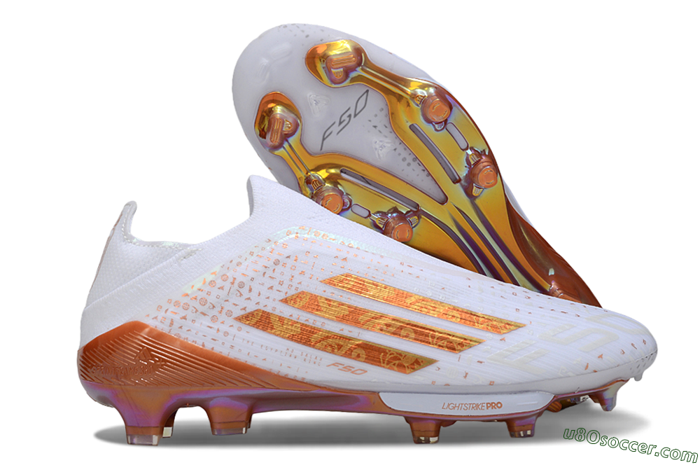 Adidas F50 Lightstrike Pro Laceless FG Firm Ground Soccer Cleats - White/Amber Glow/Metallic Orange 1