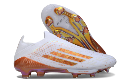 Adidas F50 Lightstrike Pro Laceless FG Firm Ground Soccer Cleats - White/Amber Glow/Metallic Orange