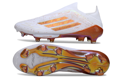 Adidas F50 Lightstrike Pro Laceless FG Firm Ground Soccer Cleats - White/Amber Glow/Metallic Orange